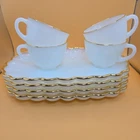 VTG Anchor Hocking Fire King Milk Glass Snack Cup & Tray Sets 22K Gold Trim 8 pc