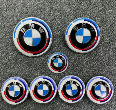 7Pcs B-M-W 50th Anniversary Wheel Emblem Rim HubCaps Badges 82mm 74mm 68mm 45mm