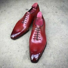 Handmade Men's Leather Maroon Patina whole cut oxfords men custom shoes-780