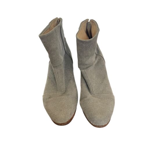Rag & Bone Booties 7.5 Khaki Canvas Back Zip Wooden Heels Boho Coastal Cowgirl - Picture 3 of 12