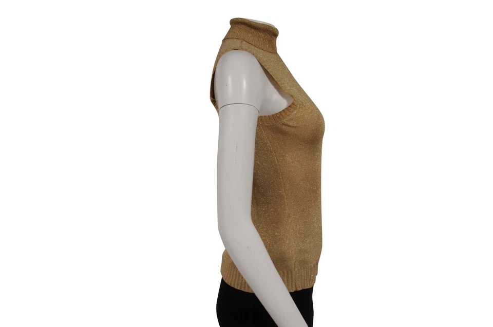 Top Dolce & Gabbana Mujer Brillo Sin Mangas Cuello Alto Medio Dorado Vintage Logo Foto 3 de 4