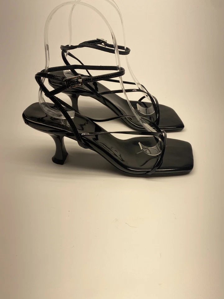 Sandalia Jeffrey Campbell para mujer Fluxx negra charol correa tacón talla 6,5 Foto 4 de 4