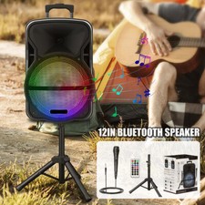 3000W 12" Rechargeable Bluetooth Party Speaker Subwoofer TF FM AUX w/ Mic Stand