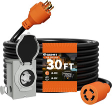 30 Amp Generator Cord and Power Inlet Box, 30FT 125V/250V 4 Prong SJTW Generator
