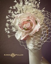 Kentucky Derby Fascinator White Cream Ascot Hat Pink Green Silk Rose Del Mar Hat