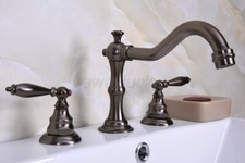 Brown Oil Brass Bathroom Basin Faucet Dual Handles Widespread 3 Holes Mixer Tap