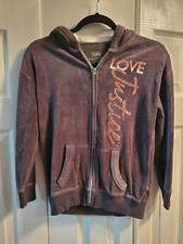Justice Girl's Gray Velour Full Zip Up Hooded Sweatshirt Jacket size 8-10