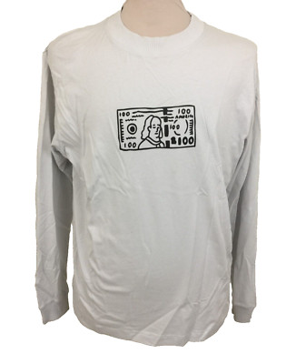 424 Men's T-Shirt Size XL White Off-White Cotton Bank Note Long Sleeve  New* F1