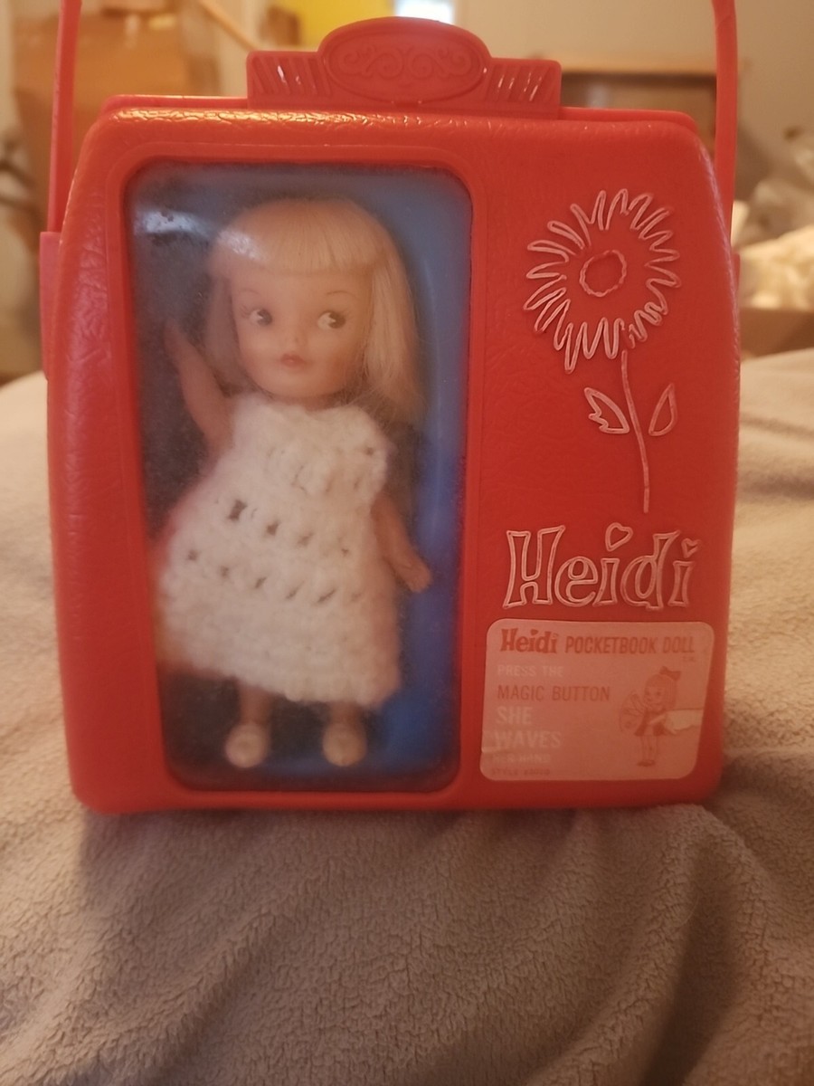 Vtg Remco Pocketbook Doll Heidi With Carrying Case Clothes Shoes