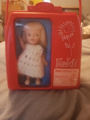 Vtg Remco Pocketbook Doll Heidi With Carrying Case Clothes Shoes