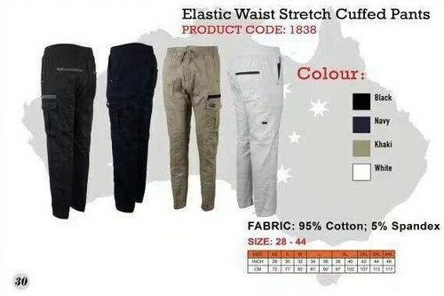 Men Tradie Heavy Duty Cotton Cargo Work Pants Elastic Waist Stretch Cuff/Crotch - Picture 2 of 36