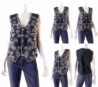 Zashi Womens Size S Button-down Collarless Basic Vest Black Embroidered Top Chop on sale Zashi Womens Size S Button-down Collarless Basic Vest Black Embroidered Top Chop on sale