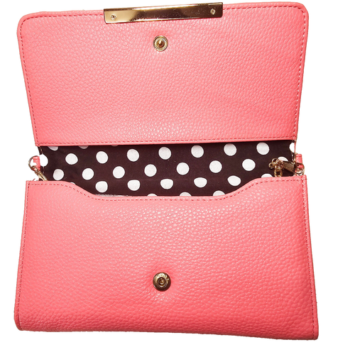 Womens Classic Clutch Wallet Pebble Grain Ladies Crossbody Purse w Chain Salmon - Picture 4 of 9