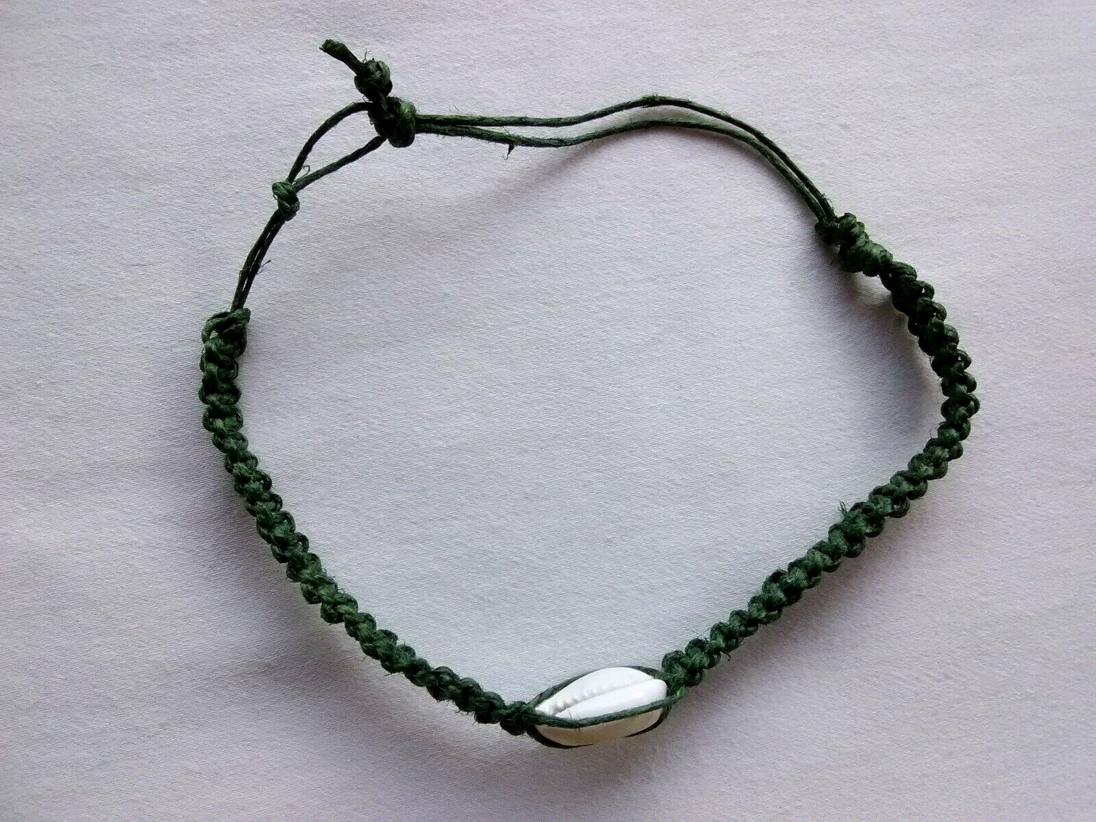 Anklet Green  Braided Hemp  Adj Unisex 9- 12