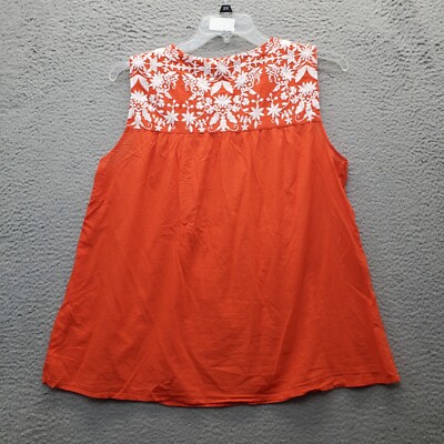 Talbots Plus Tank Top Womens Multi Pleated Embroidered Floral Sleeveless V Neck