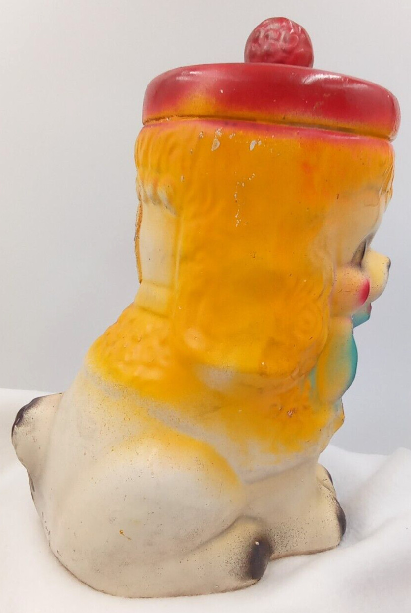 Poodle Chalkware Piggy Bank Dog Blue Sparkly Bow Carnival Prize 1940s Vintage