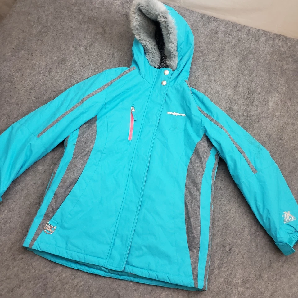 Zero Xposur Jacket Girls 14 Large Blue Pink Outdoors Parka Hooded Coat Kids - Image 2 of 4