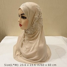 Muslim Girl Hijab Islamic Scarf Floral Lace Applique Ramadan Prayer Shawl Retro