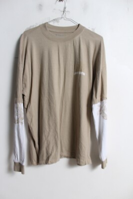Boohoo Man Herren Langarm Y2K Style Skater T-Shirt - Beige - Größe XS (M15)