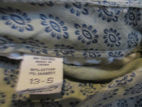 Women's American Rag Cotton Blend Olive Green w Blue Paisley Stretch Jeans 13-S - Picture 3 of 7
