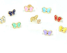 14k Yellow Gold Enamel Butterfly Baby Screwback Stud Kids Earrings