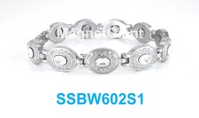 Oval Silver with Clear Crystals Women magnetic stainless steel link bracelet