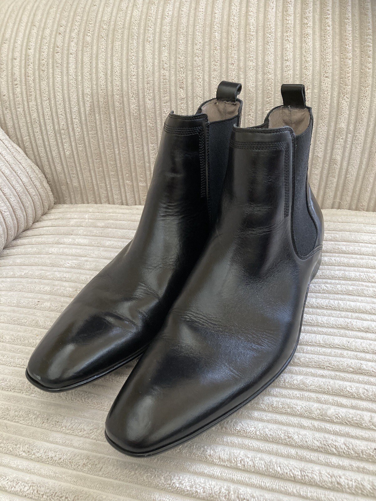 Jasper Conran Mens UK Size 8 Black Leather Slip On Chelsea Boots eBay