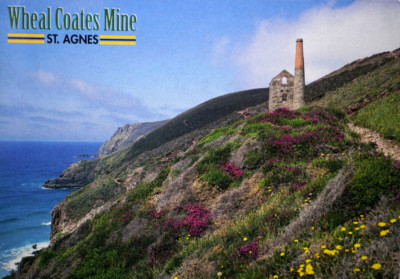 Postkarte Wheal Coates Zinn und Kupfermine Kapelle Porth St. Agnes Cornwall Meer
