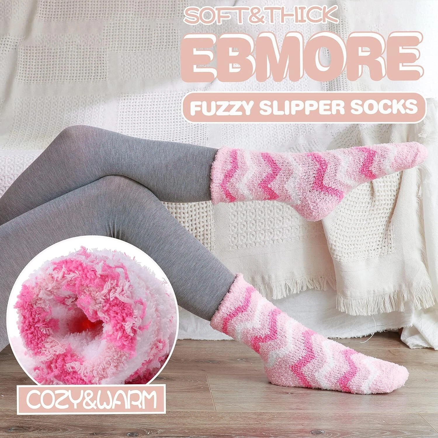 EBMORE Fluffy Socks for Women Slipper Warm Thick Winter Bed Comfy Fleece Cabin