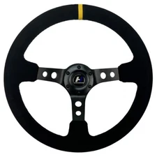 350mm 3" Depth Reinforced Suede Lether Racing Steering Wheel Black Yellow Center