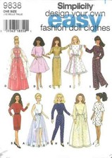 VINTAGE 9838 SIMPLICITY DESIGN YOUR OWN EASY FASHION DOLL CLOTHES