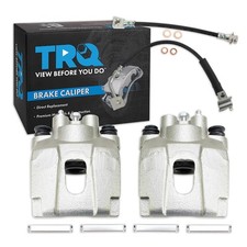 TRQ Rear Brake Caliper Set Brackets Hardware Hoses Zinc Coated Compatible wit...