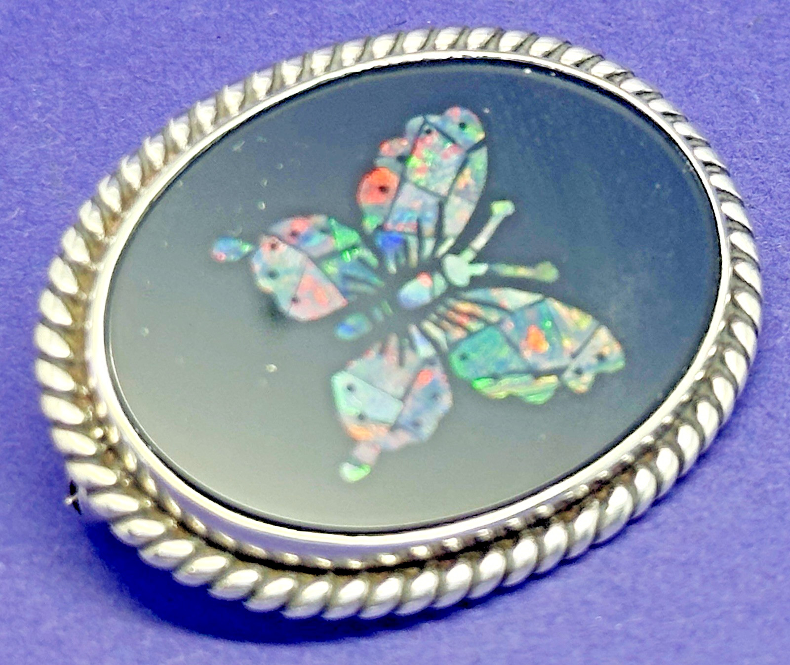 VINTAGE SOLID SILVER ABALONE & ONYX BUTTERFLY BRO… - image 8