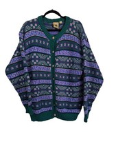 Icelandic Design Vintage Patterned Sweater Green Purple Blue Size M Hong Kong 