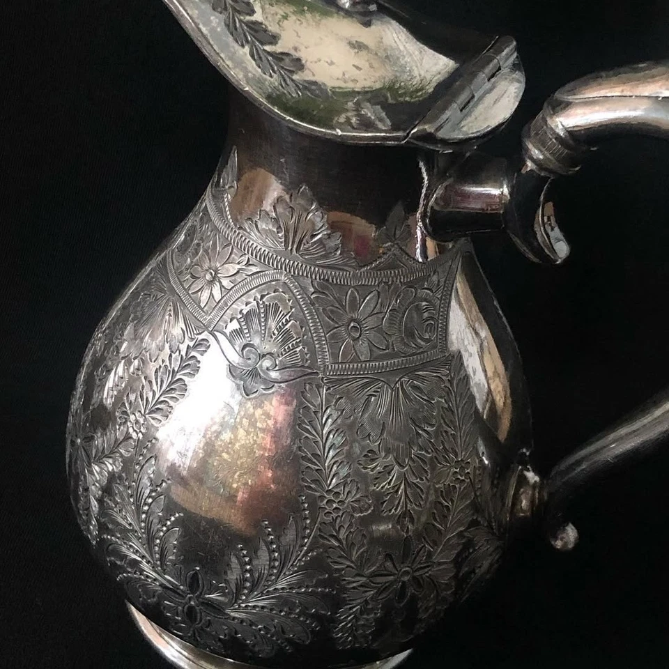 Винтажный серебряный английский кувшин молочника посеребренный 19-го века ранец узоры - Изображение 4 из 4