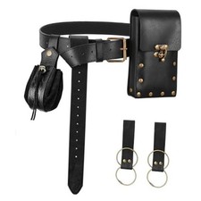 Renaissance Medieval Belt Pouch Set - Renaissance Accessories with Black-B