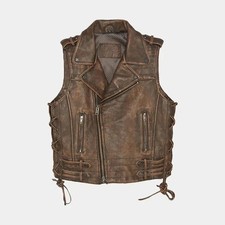 Vintage Brown Vests Motorcycle Leather Waistcoats Bikers Classic Vest