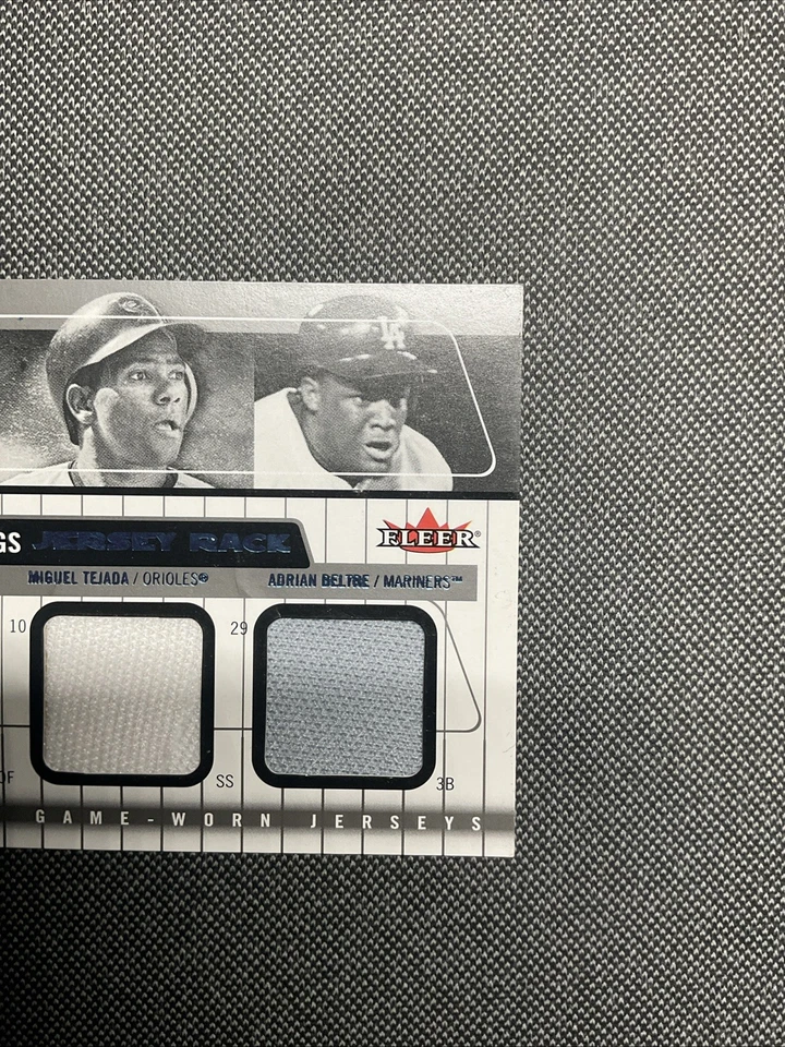 2005 Fleer Classic Clippings Jersey Rack Triple Blue Sammy Sosa Miguel Tejada - Image 4 of 4