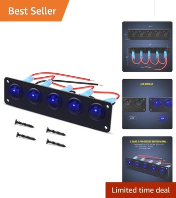 Durable 5 Gang 3 Pin Rocker Switch Panel for Marine, Truck and SUV Use - 12V/24V