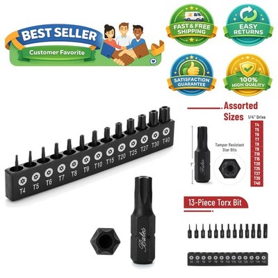 Bates Tamper Proof Torx Bit Set - 13 Pieces for Secure Fastening & Easy Storage