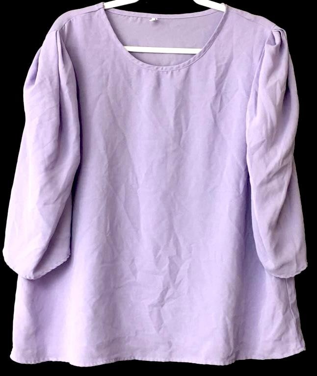 Women's 2XL purple circle neck pleated shoulder 3/4 sleeve top
