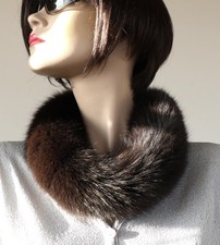 Pelz Schal Blaufuchs Boa Loop Kette Kragen Hals Schmuck Mantel Besatz dk.Braun