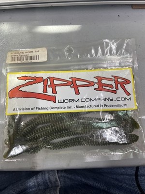 ZIPPER SHAKIN WORM  6'' INCH GREEN PUMPKIN 8ct BASS ''FISHING COMPLETE ''