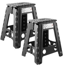 2 Pack - 18" Folding Plastic Step Foot Stools with Handle - Black