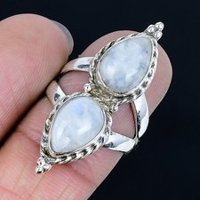 Resplendent Rainbow Moonstone Gemstone 925 Sterling Silver Ring Size 7