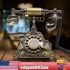 Antique Vintage Handset Old Telephone European Style Rotary Dial Phone Gold New