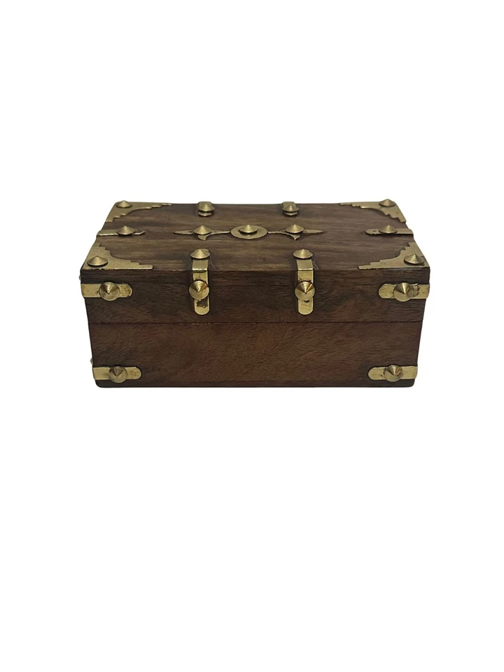Wooden Treasure Chest Rustic  Keepsake Box Antique Style Small Retro Trinkets - Image 2 of 4