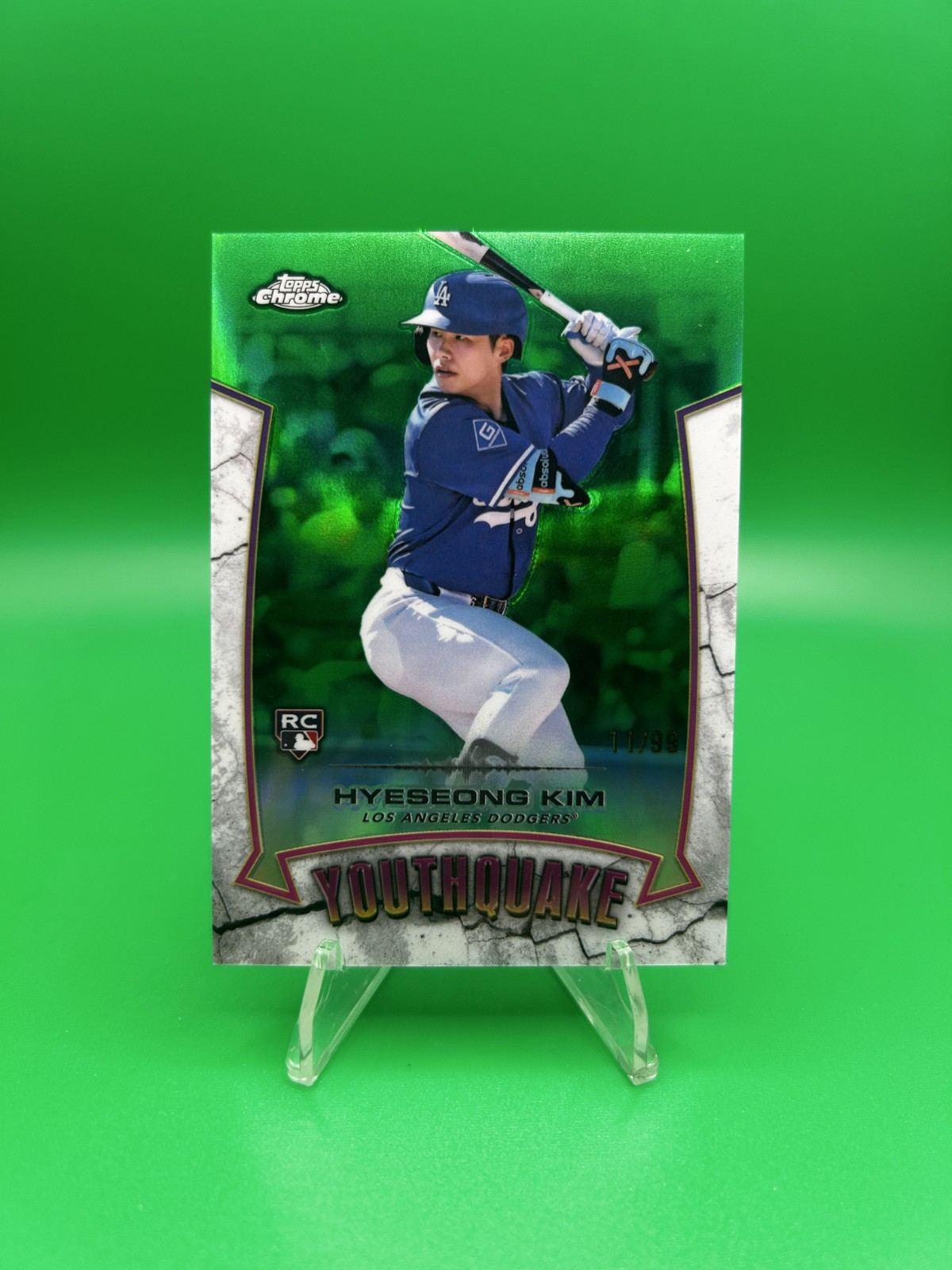 2025 Topps Chrome Hyeseong Kim YouthQuake RC Green Refractor /99 Dodgers