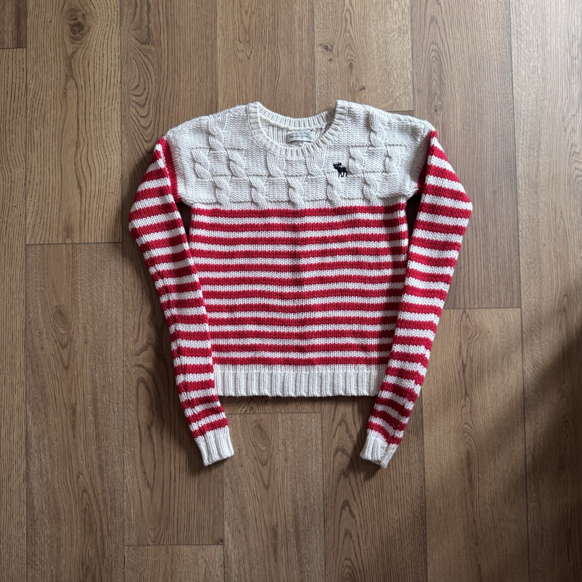 Abercrombie Fitch Cable Knit Striped Cream Womens Small Sweater