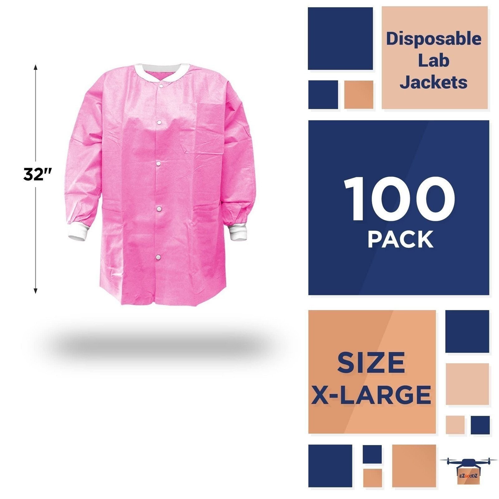 ALTRA Disposable Lab Jackets X Large 32 Inch Long 100 Pink Hip Length Lab Jacket